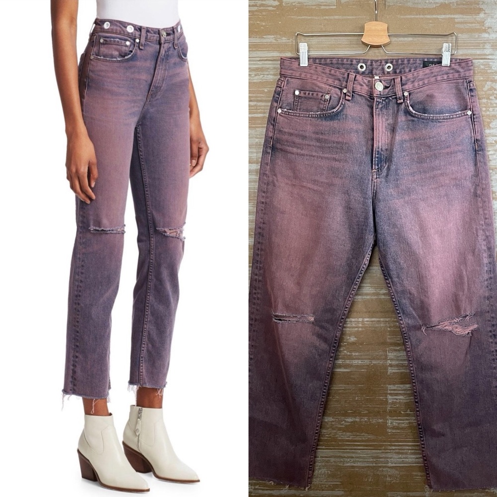 Rag & Bone Maya High Rise Ankle Straight Jeans Purple Red Edgy Preppy